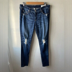 RAG & Bone mid rise blue skinny distressed jeans size 26
